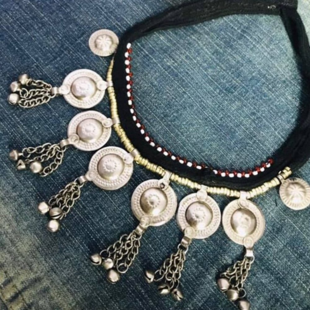 Afghan Kuchi Tribal Choker Necklace With Silver Bells, Handmade Afghan Necklace,